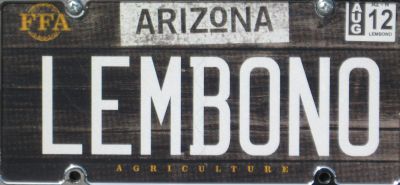 Arizona agriculture car or truck license plate number with the number LEMBONO