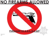 No Firearms Allowed - Pursuant to A.R.S. 4-229 - Form# 1113 5/11 Arizona Department of Liquor Licenses and Control